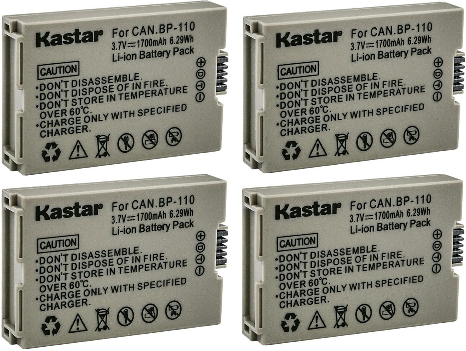 Kastar 4-Pack BP-110 Battery for Canon VIXIA HF R20 Cameras