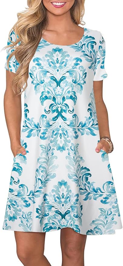 FZ FANTASTIC ZONE Women's Casual Summer T Shirt Dress with Pockets
