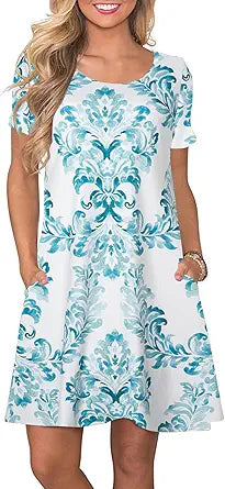 FZ FANTASTIC ZONE Women's Casual Summer T Shirt Dresses with Pockets