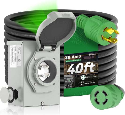 30 Amp Generator Cord 40FT with Pre-Drilled Inlet Box Kit