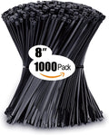 Zip Ties 8 in 40 lb Tensile Strength 1000 Pack - Durable Cable