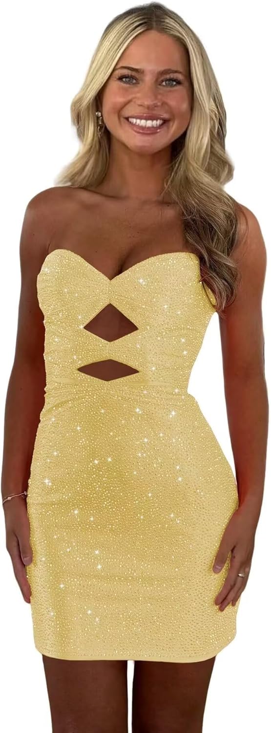 Sparkly Sequin Homecoming Dresses for Teens Strapless Style