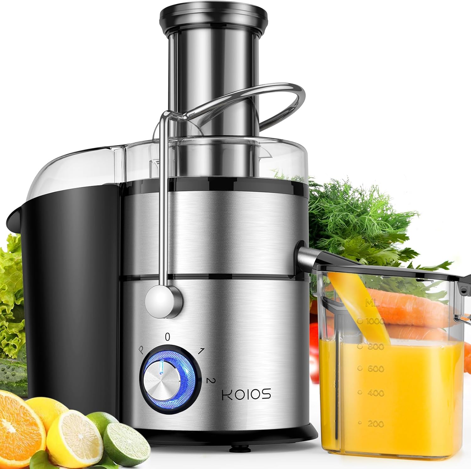High-Yield KOIOS Juicer: 1300W Power, Large Chute, Copper Motor