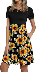 Women's Short Sleeve T-Shirt Dress Casual Ruffle Swing with Pockets