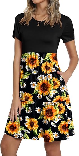 TAOHUADAO Women's Casual Ruffle Swing T-Shirt Dress with Pockets
