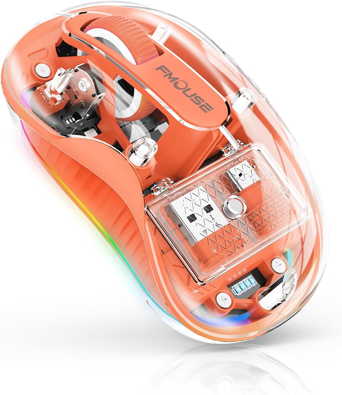 FMOUSE Orange: Dual Bluetooth, Stylish Clear Cover, Silent
