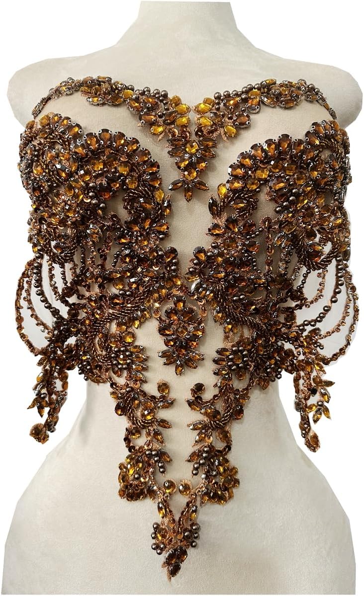Handmade Rhinestones Lace Bodice Applique for Dress Clothes