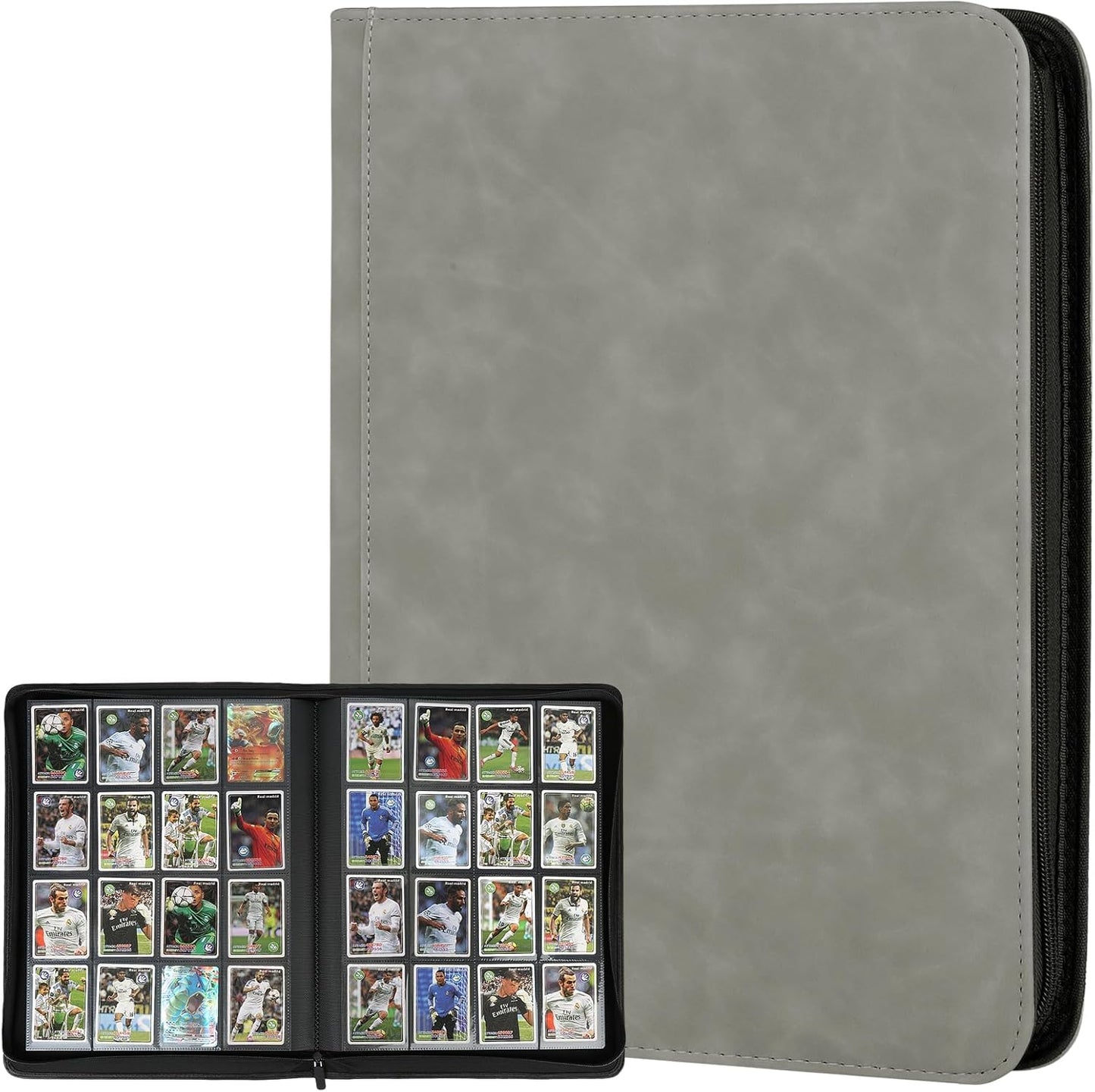 Trading Card Binder 16 Pocket for 1000+ Cards, Marble Grey