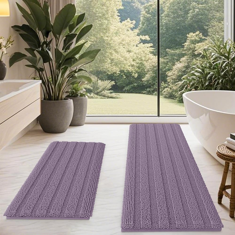 Ultra Soft Striped Lavender Bathroom Rug Mat Set for Luxury