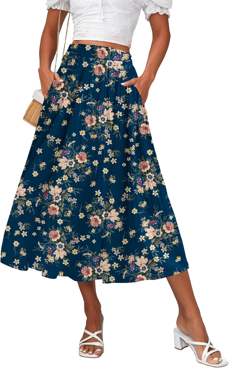 Zeagoo Women's Midi Skirts High Waisted Pleated A-Line Style
