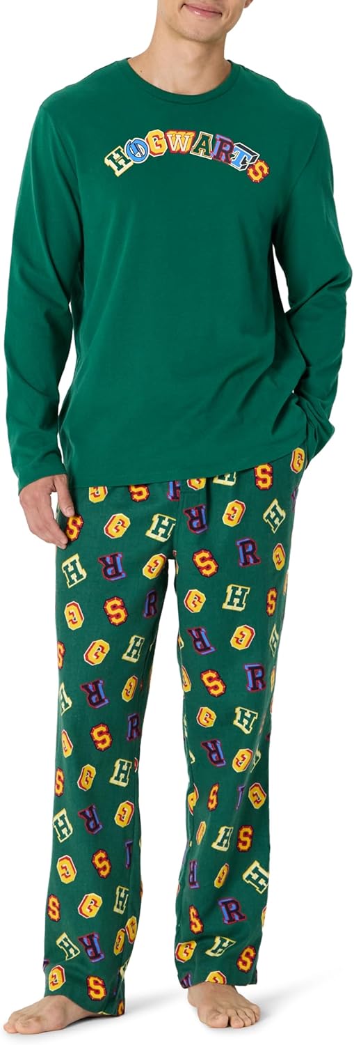 Comfortable Mens Flannel Pant and Long-Sleeve T-Shirt Pajama Set