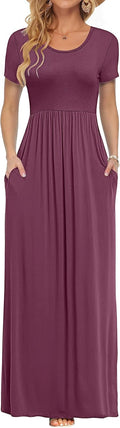 AUSELILY Women Short Sleeve Loose Long Maxi Dress with Pockets