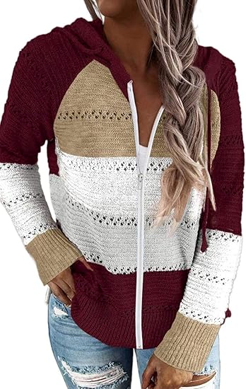 SHEWIN Womens Long Sleeve Knit Sweater Zip Up Hoodie Jacket