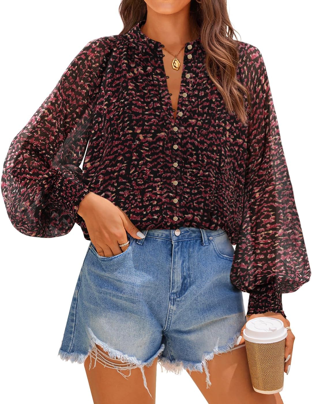 ZESICA Women's Floral Print Blouse for Casual Fall Style