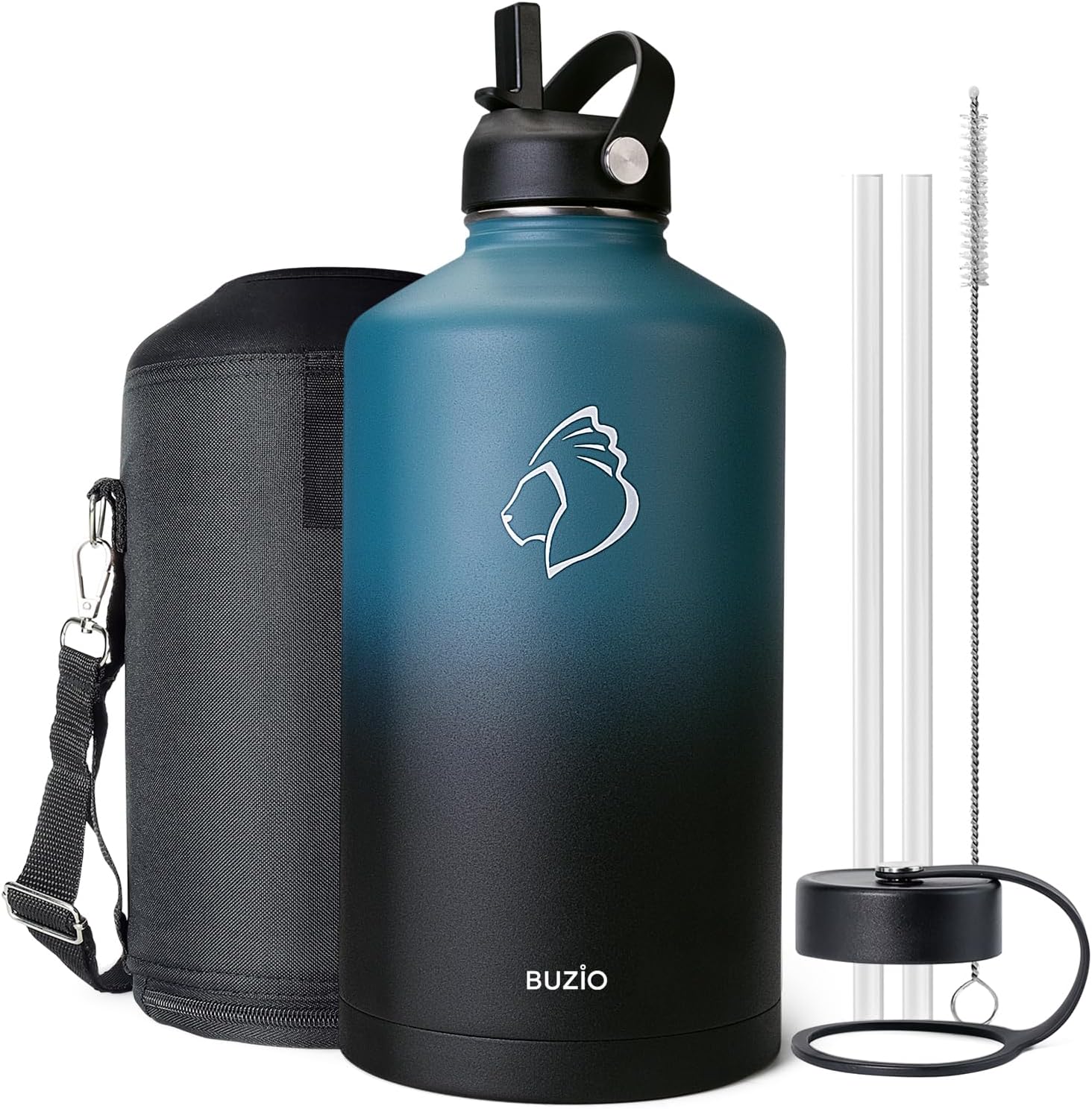 BUZIO 1 Gallon Insulated Water Bottle with Straw Lid for Hydration
