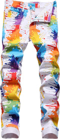 Men's Casual Printed Jeans Skinny Denim Pants - Denim Cotton Fit