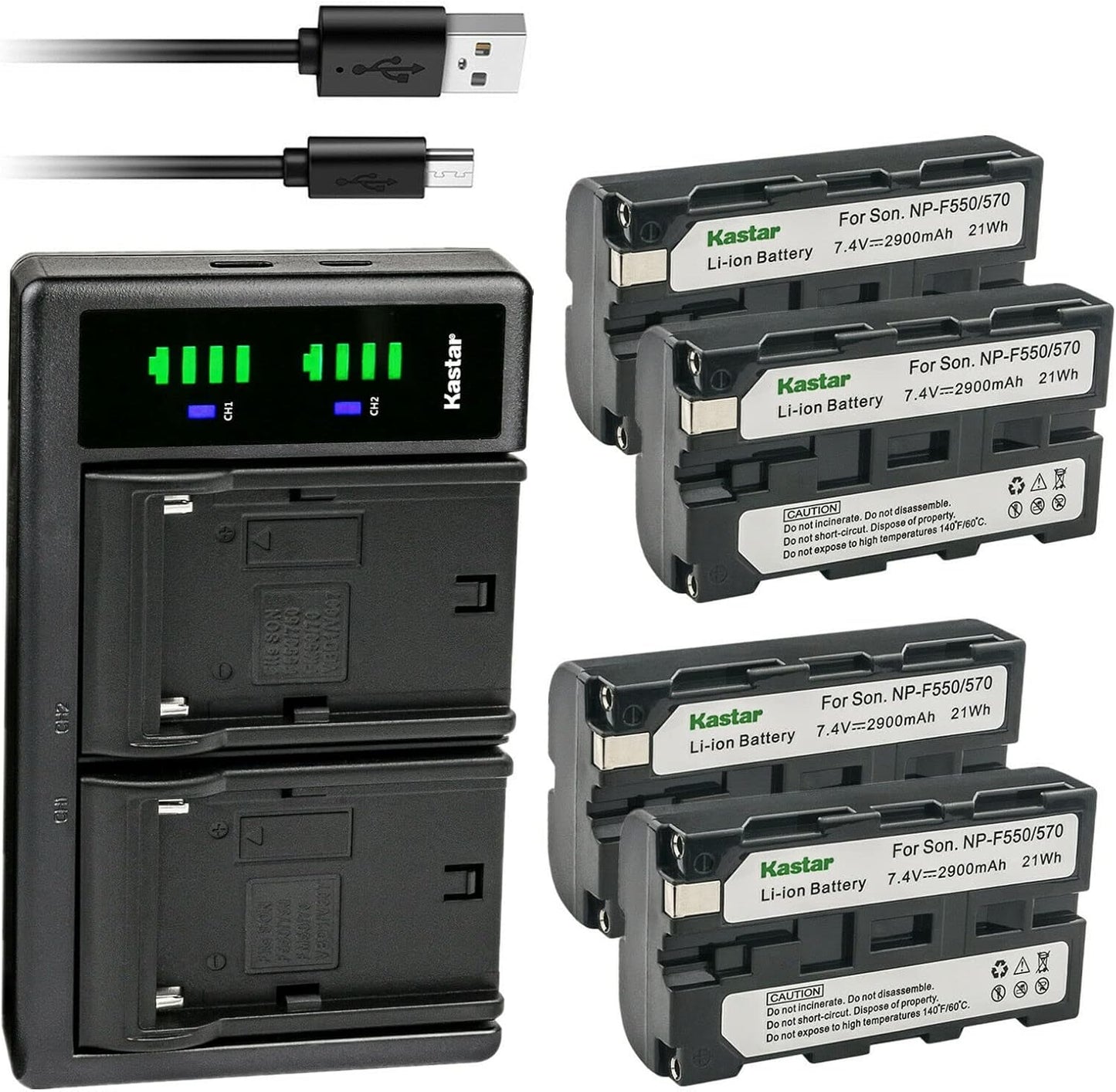Kastar NP-F550/F570 Battery 4-Pack with USB Charger for Cameras