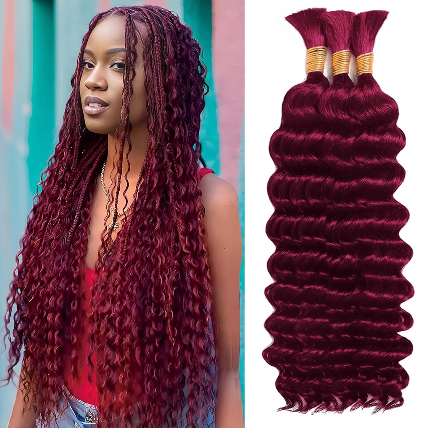 Human Braiding Hair for Boho Braids 3 Bundles 16 Inch Deep Wave