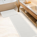 Waffle Bath Mat Set 2 Piece White - Absorbent Non Slip Boho Rugs