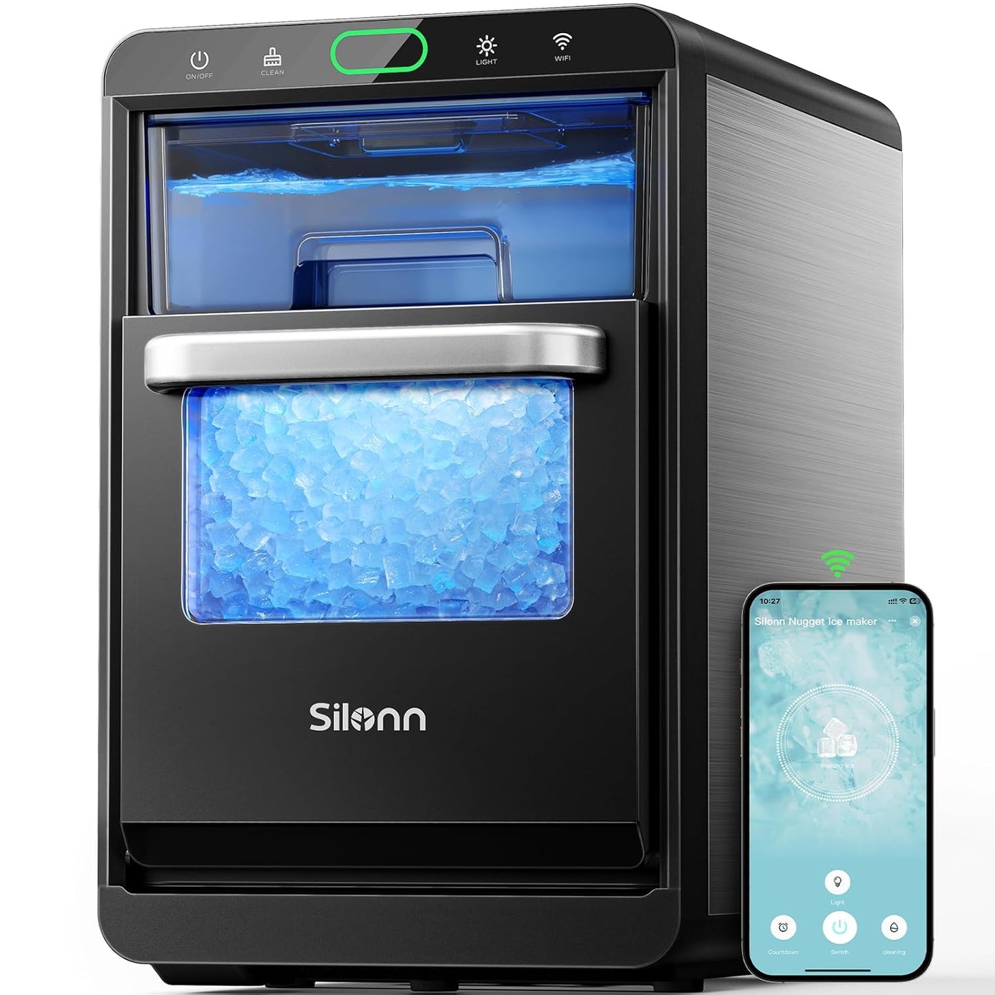 Silonn Nugget Ice Maker - 44 lbs/Day Pellet Ice, Timer & App Alerts