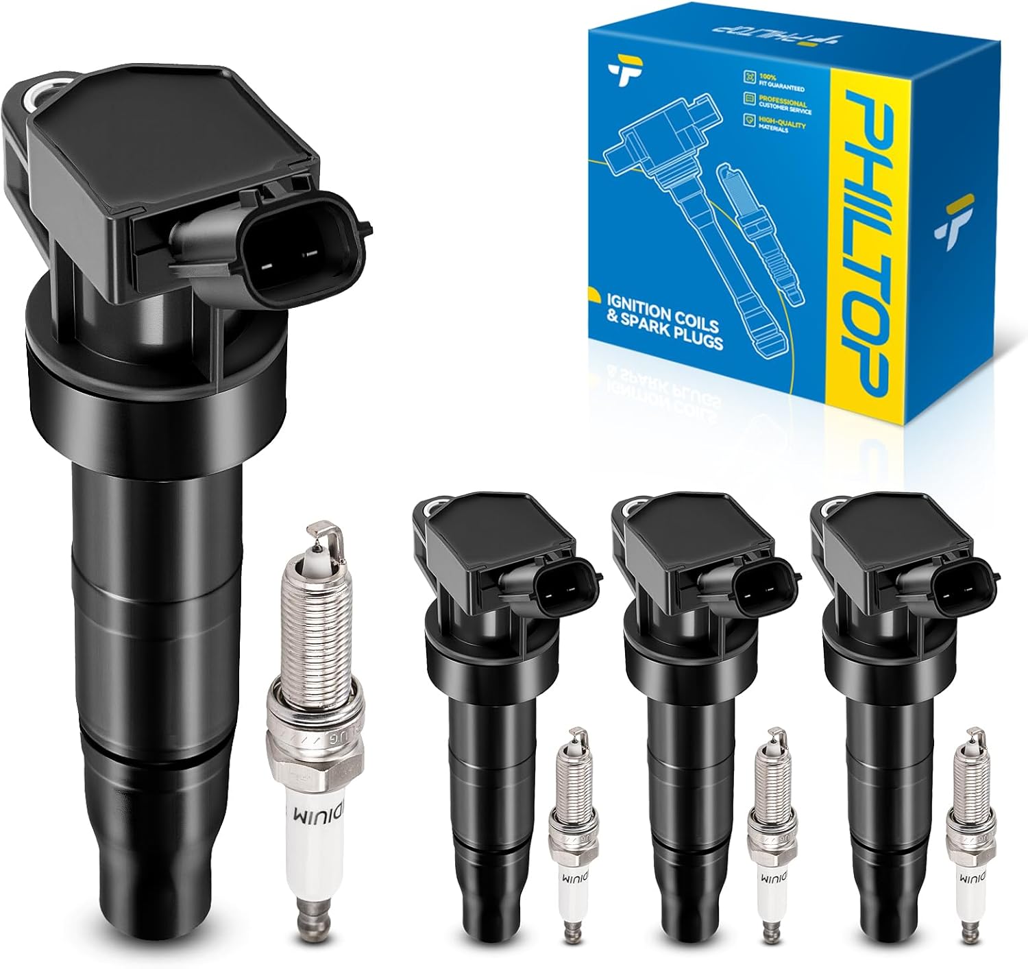 PHILTOP Ignition Coil Pack and Iridium Spark Plugs Set for Hyundai