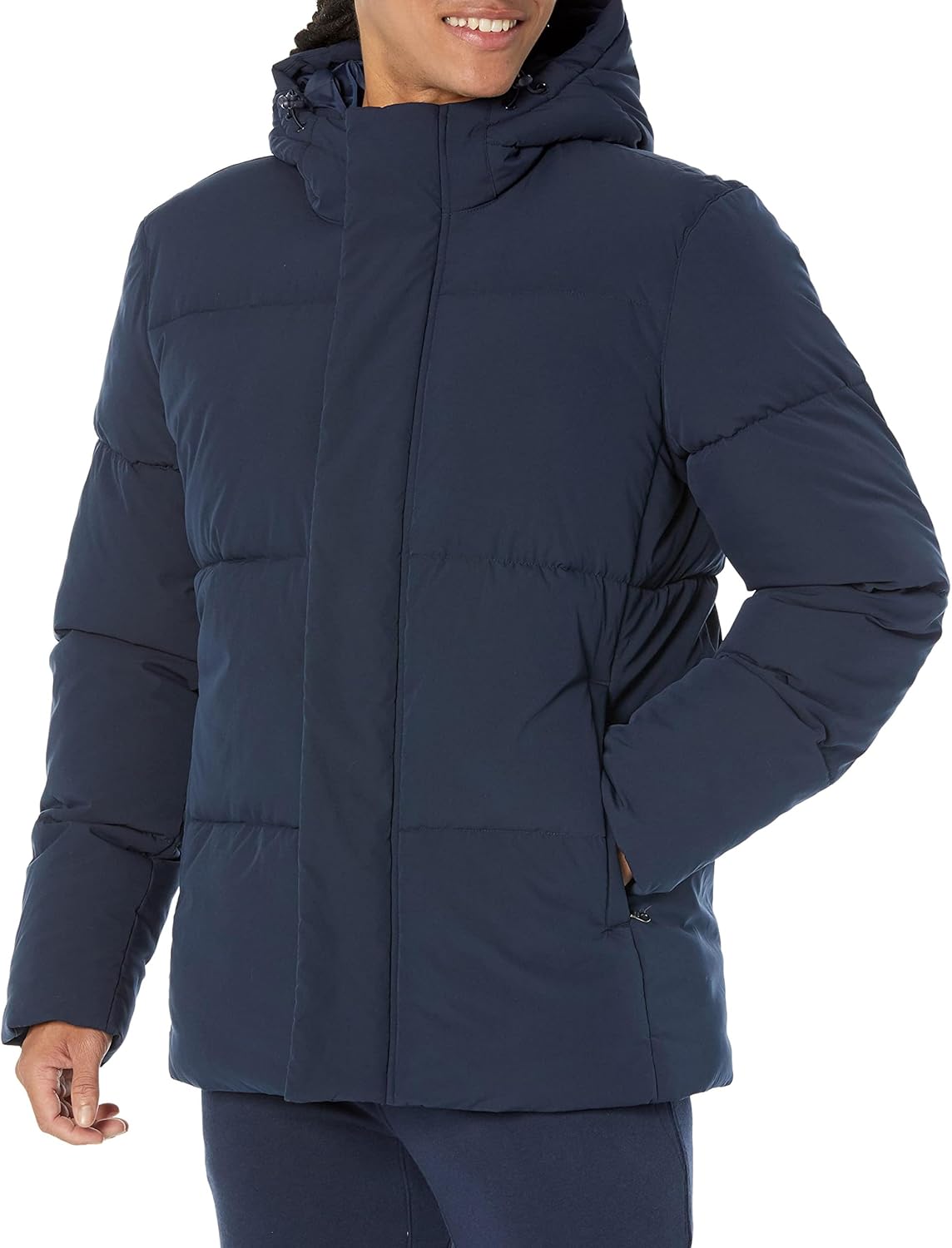 Mens Mid-Length Hooded Puffer Coat for Cold Weather Comfort