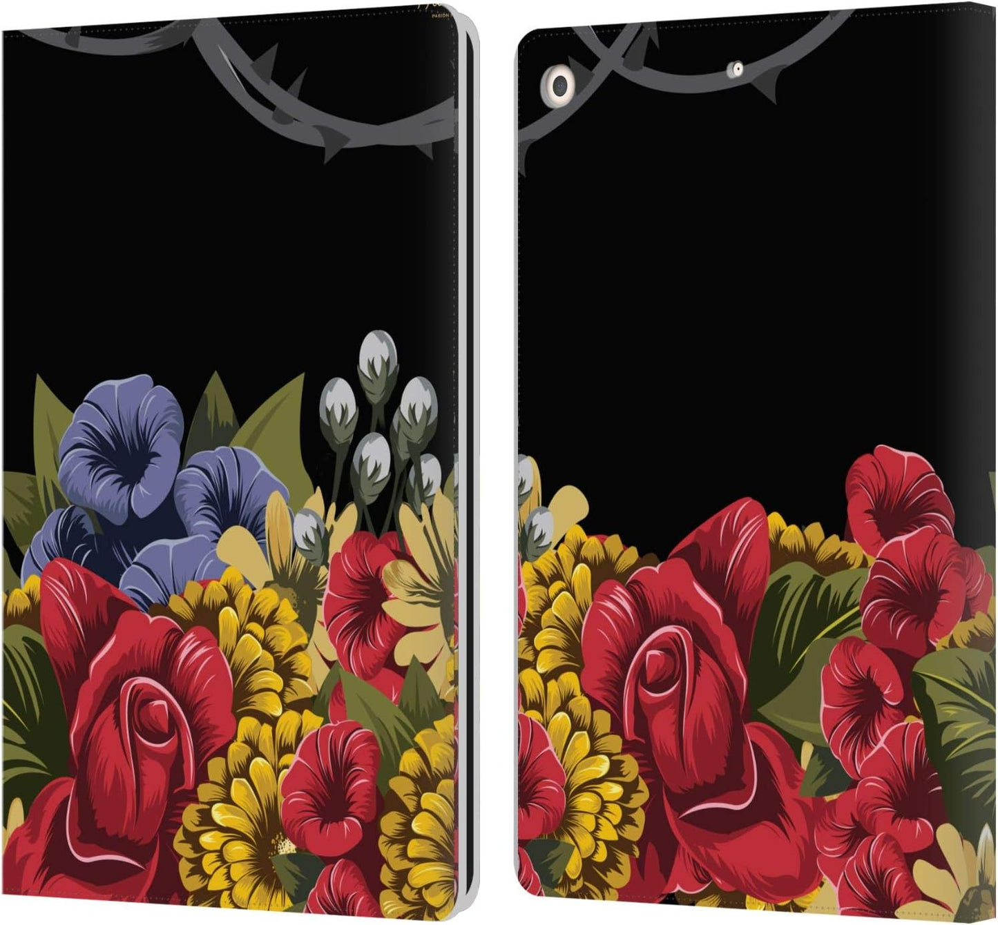 Frida Kahlo Efflorescence Red Florals Leather Wallet Case for iPad