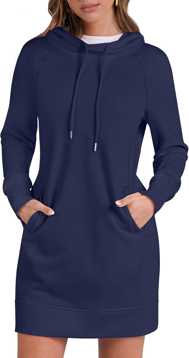 Womens Sweatshirt Dress Long Sleeve Hoodies Mini Dresses Fleece