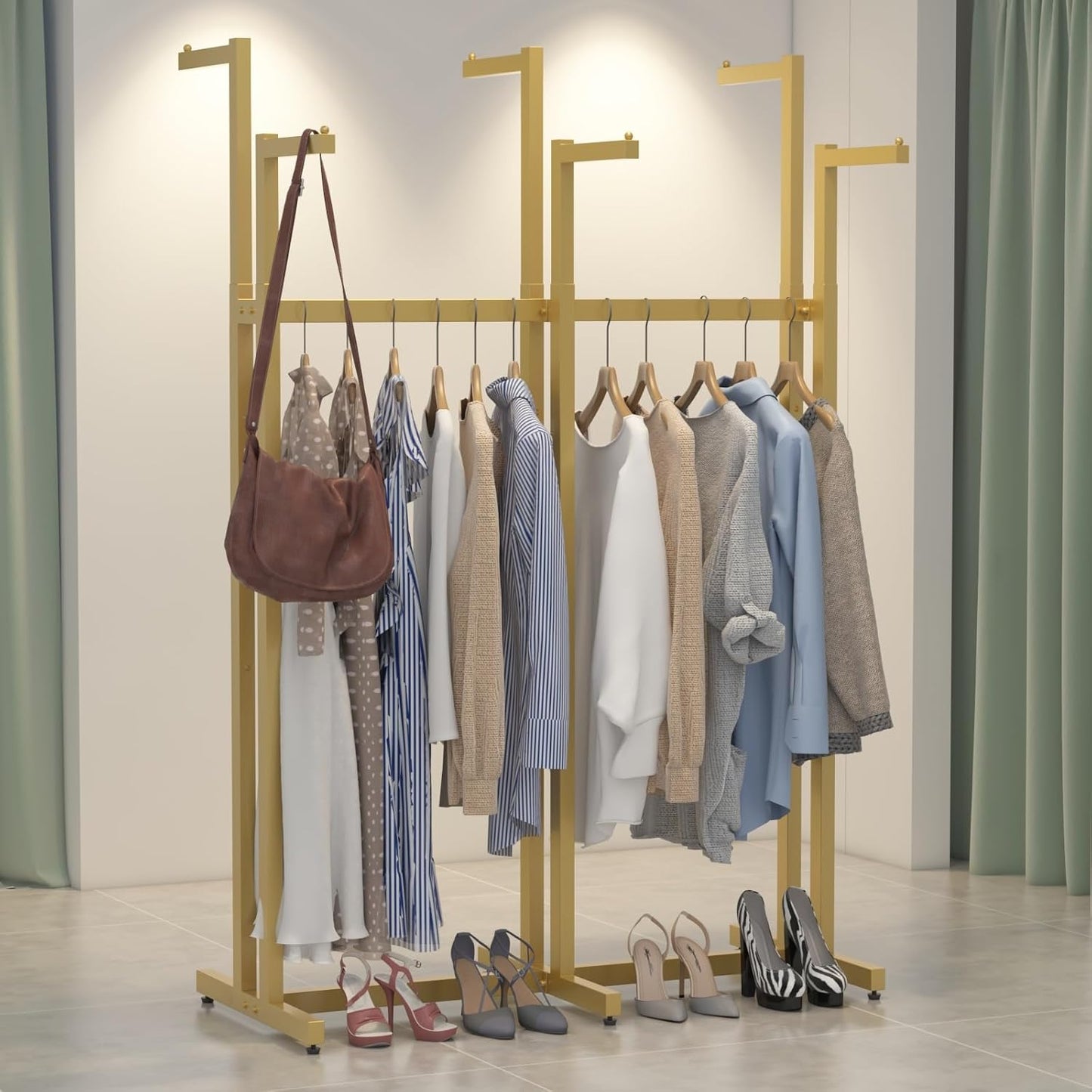 Gold Clothing Racks for Heavy Duty Garment Storage and Display