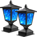 Black-Blue Solar Post Flame Light 2-Pack - Flickering Deck Post Caps