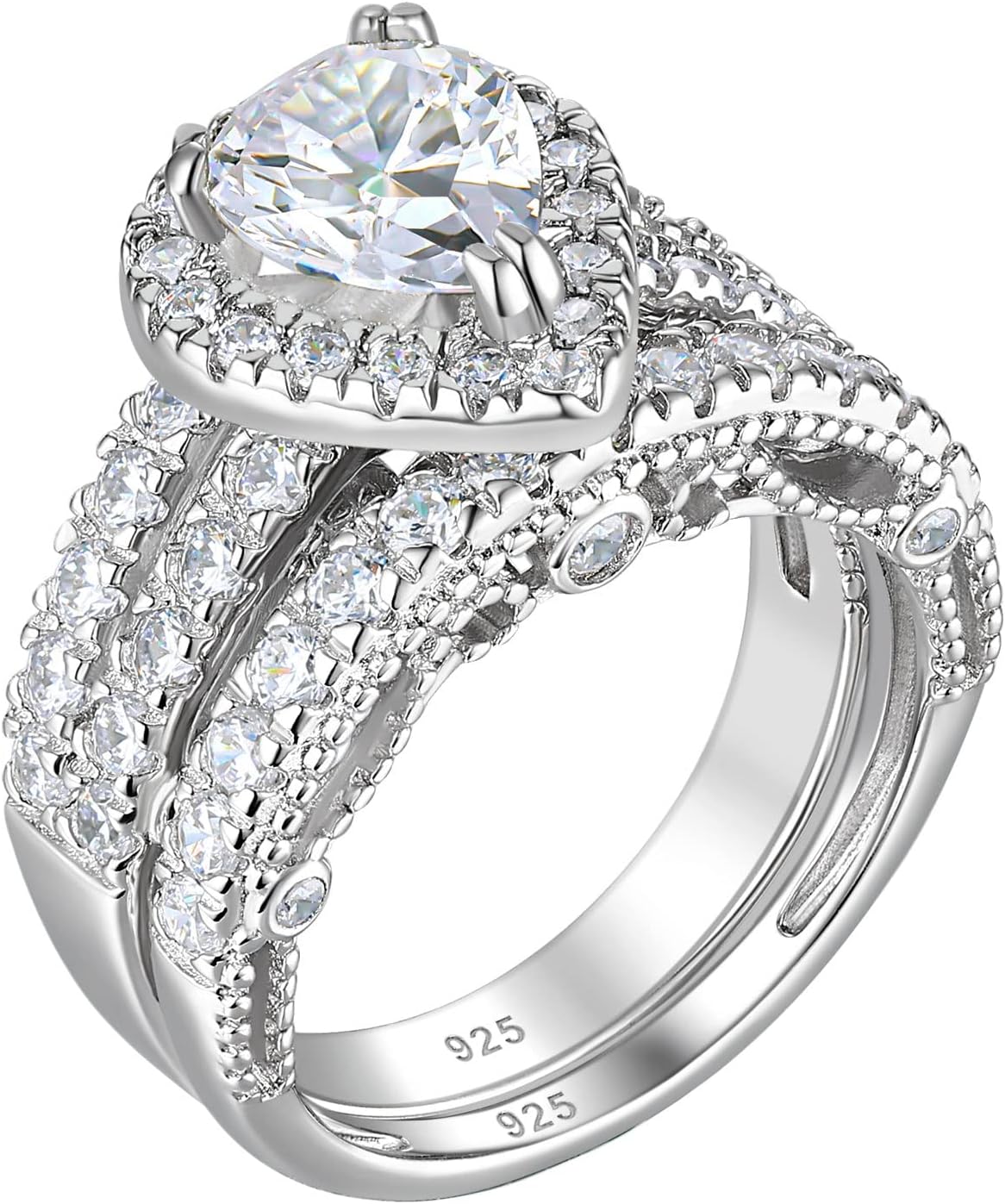 Wuziwen Pear Wedding Engagement Ring Set for Women in Silver