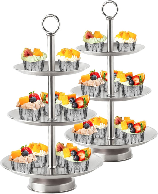 3 Tier Silver Metal Cupcake Stand Holder for Any Celebration