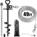 SELEWARE 49 ft Dog Tie Out Cable and Stake - Heavy Duty Ground Anchor