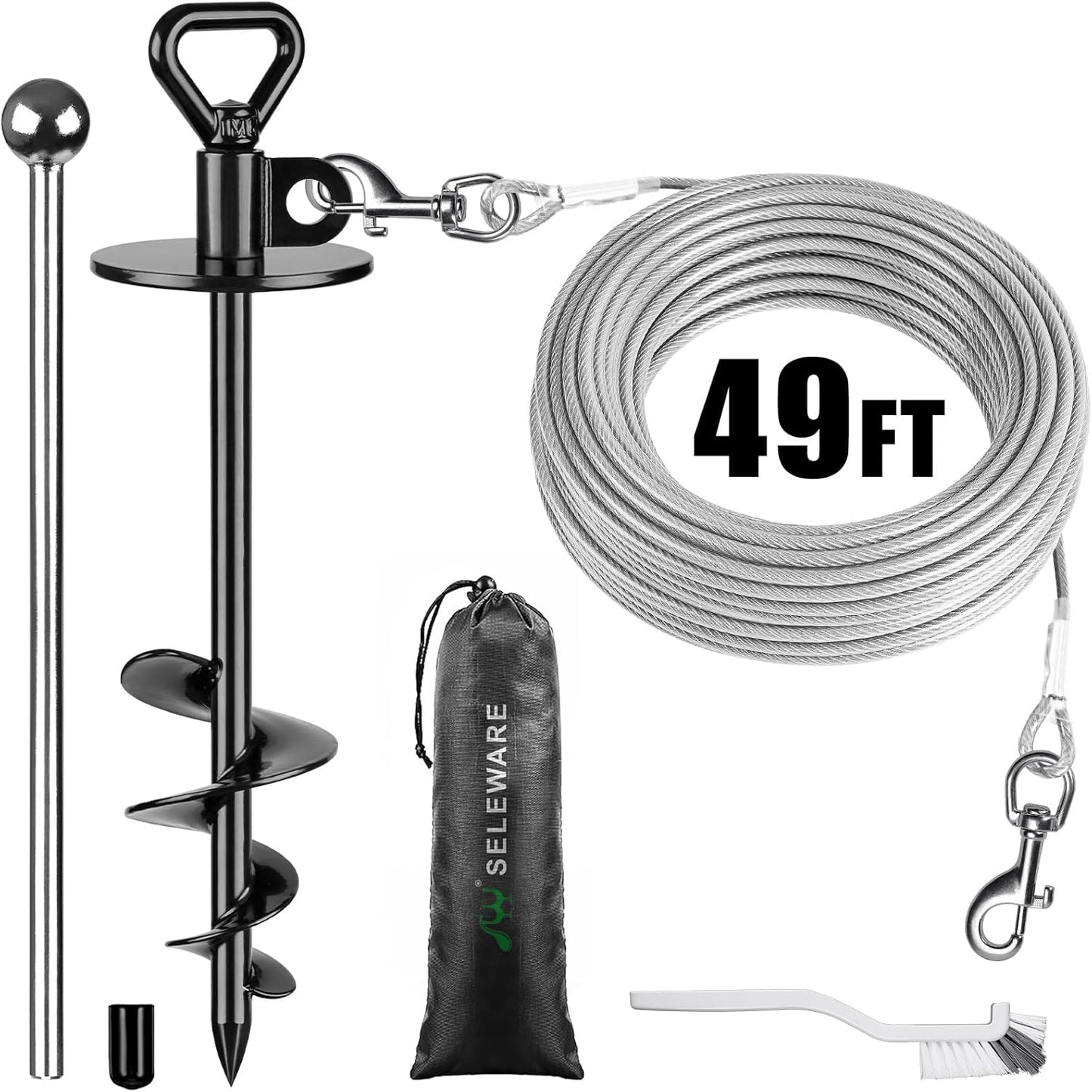 49 ft Dog Tie Out Cable and Stake for Large Dogs up to 220 lbs