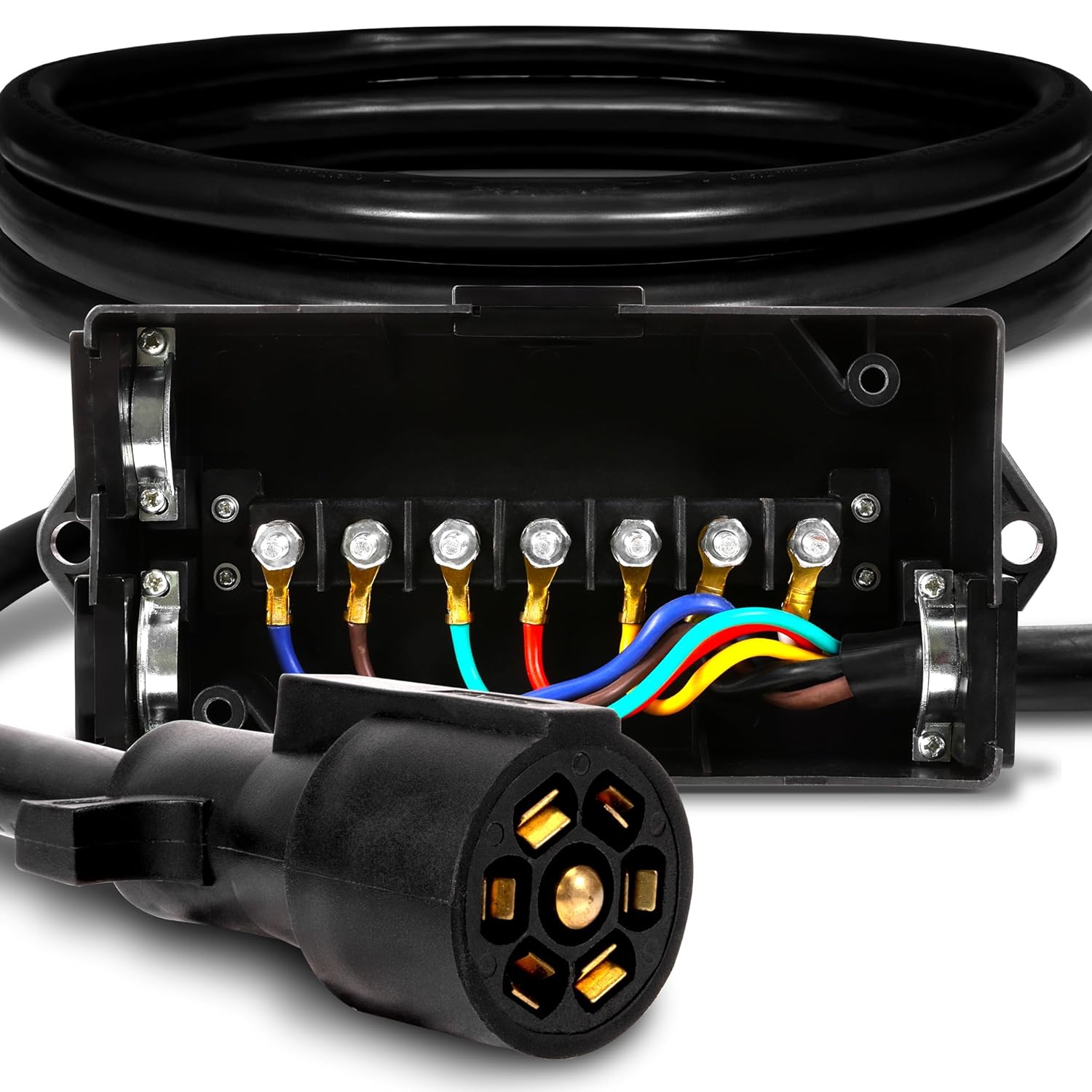 True Mods 8ft 7-Way Trailer Plug Adapter Cord Wiring Harness