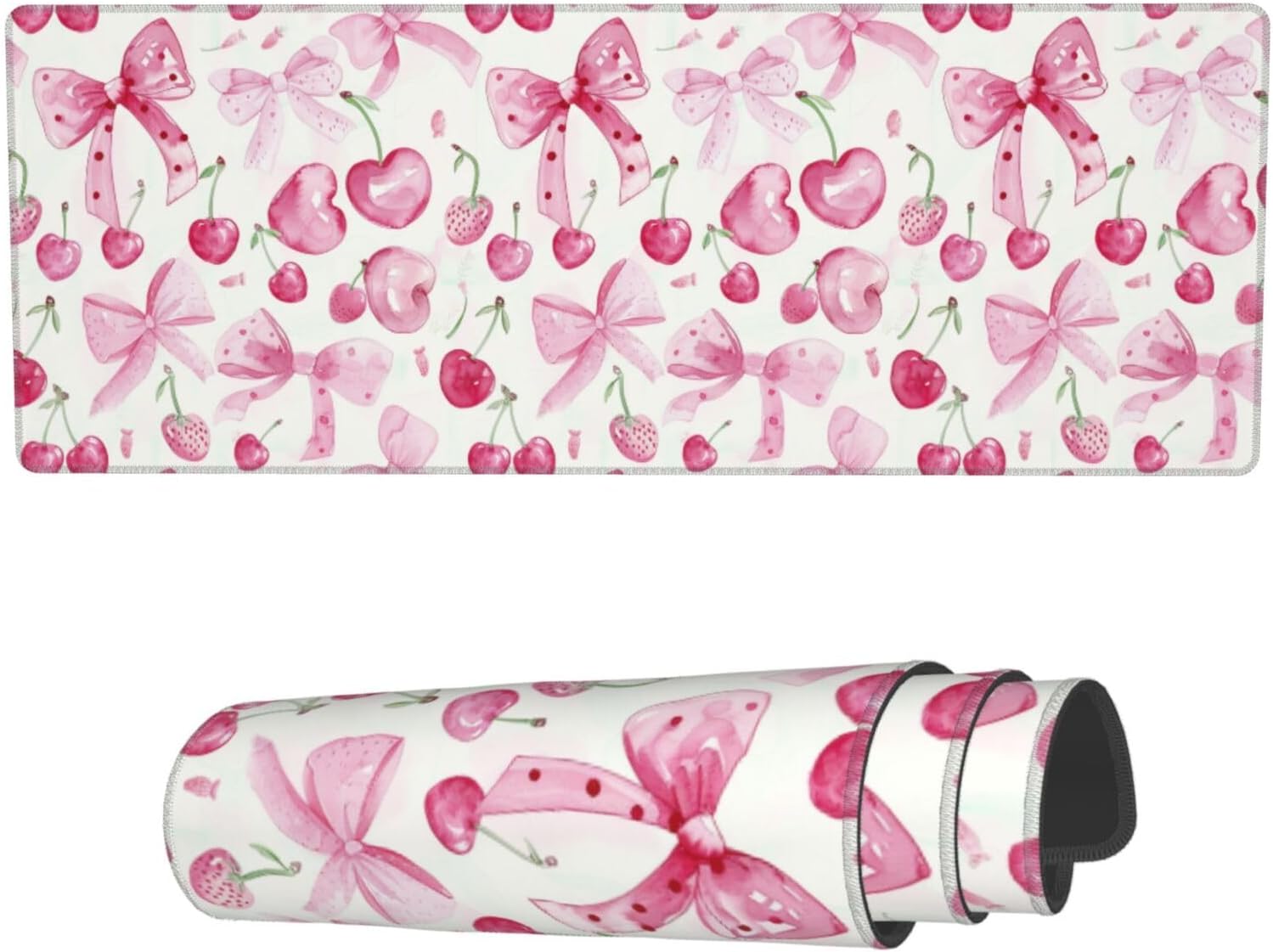 Famame Cute Bows Pink Cherry Desk Pad - Non-Slip & Large 31.5x11.8