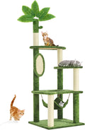 55 Inch Large Cat Tree Tower with Hammock and Leaf Design - Indoor