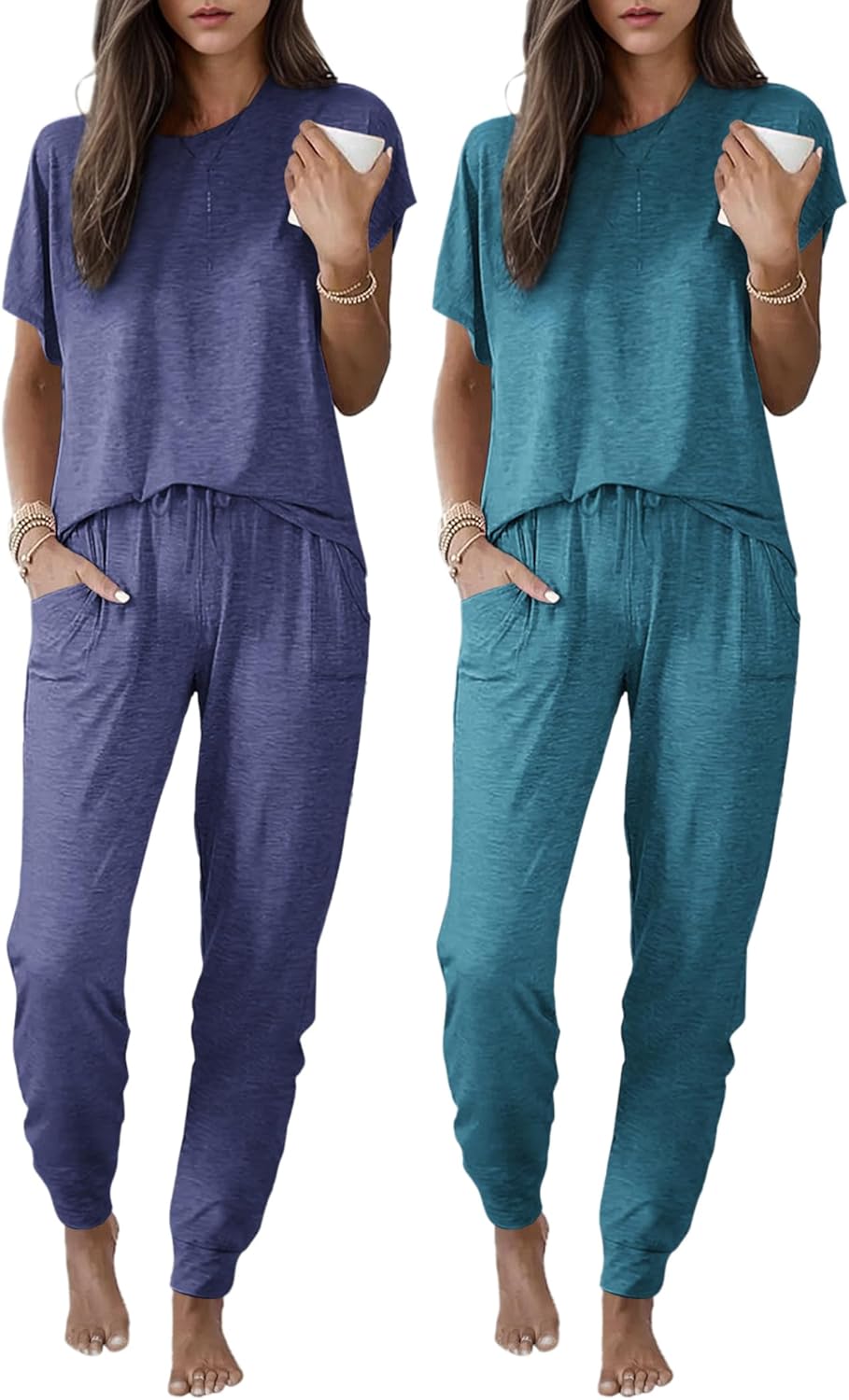 Ekouaer Pajama Sets for Women with Jogger Pants and Pockets