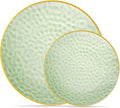 Plasticpro 64 Piece Combo Plates Set - Elegant Green Hammered Plates