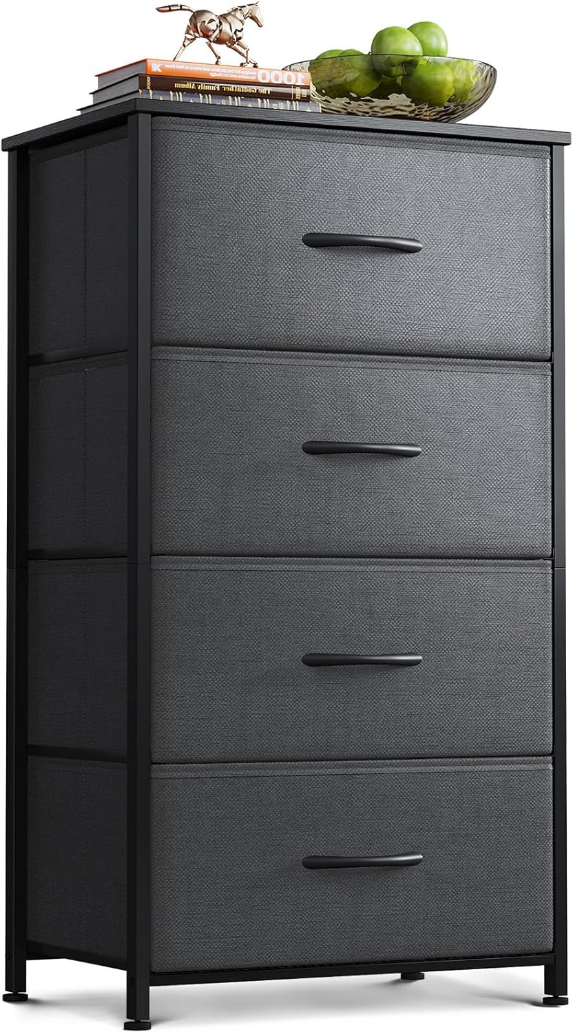 AODK Dresser for Bedroom with 4 Storage Drawers, Dark Grey