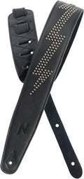 Full Grain Leather Guitar Strap 2.5in Carbon Black - Padded Comfort