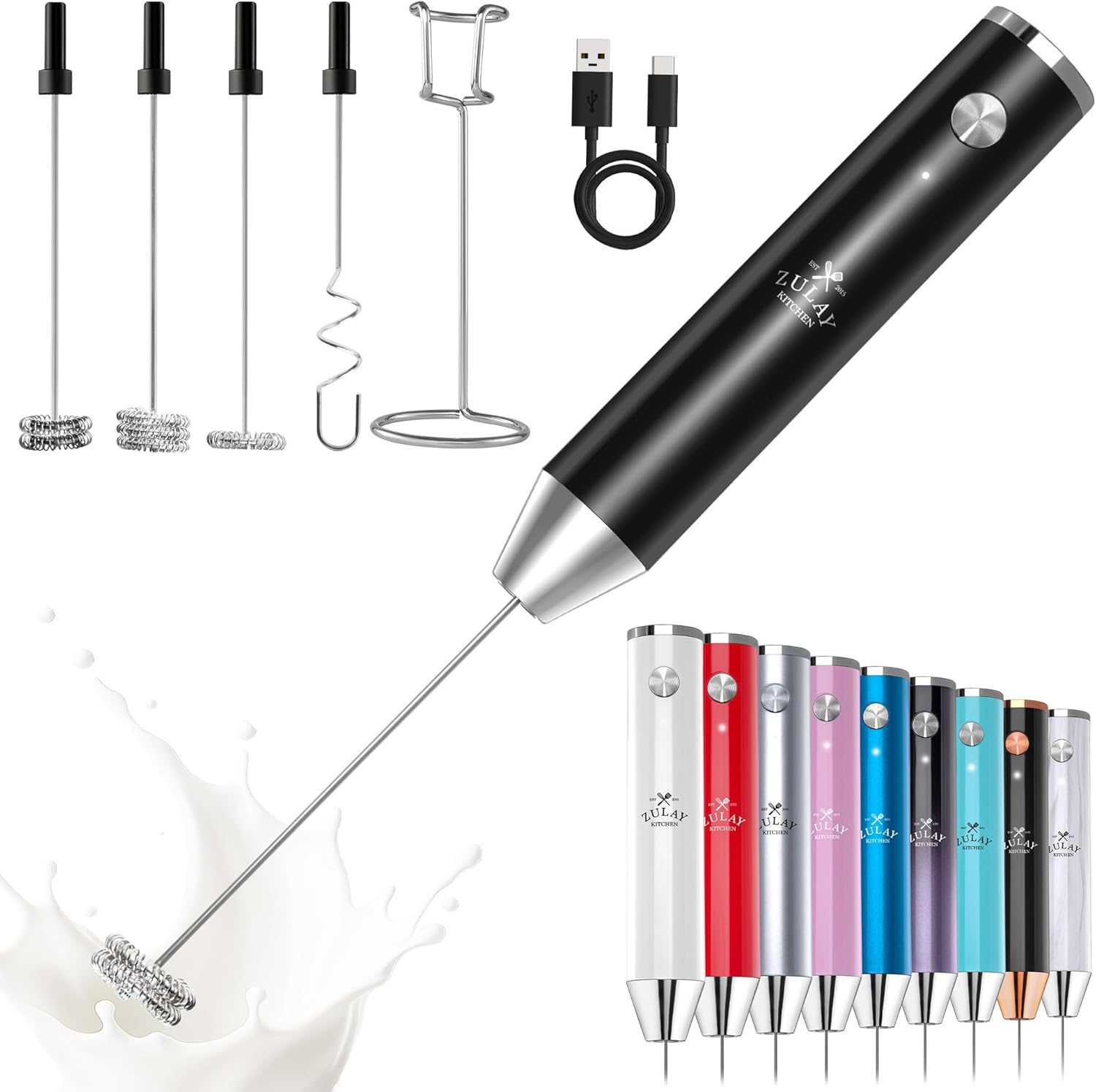 Zulay Kitchen Lux Rechargeable Milk Frother - Powerful 2-Speed Mixer
