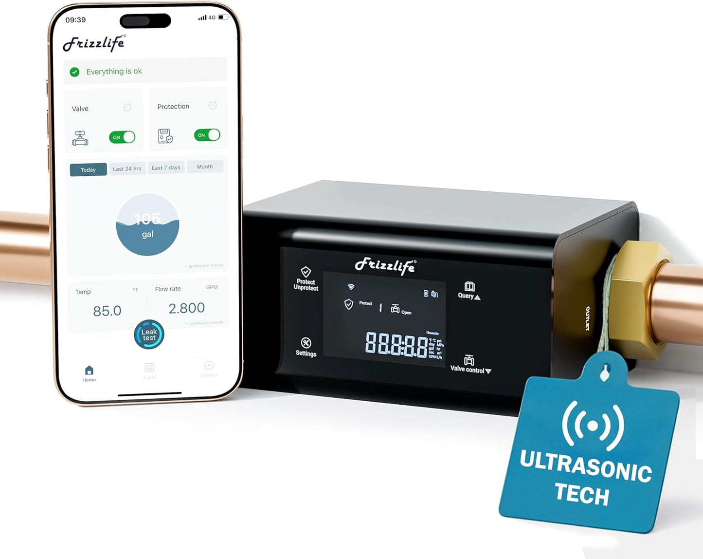 Frizzlife LP365 Smart Water Monitor with Ultrasonic Leak Detection