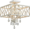 Crystal Semi Flush Mount Ceiling Light 4-Light White Metal Cage