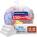 Reli Easy Grab Trash Bags 55-60 Gallon (150 Count) - Heavy Duty Clear