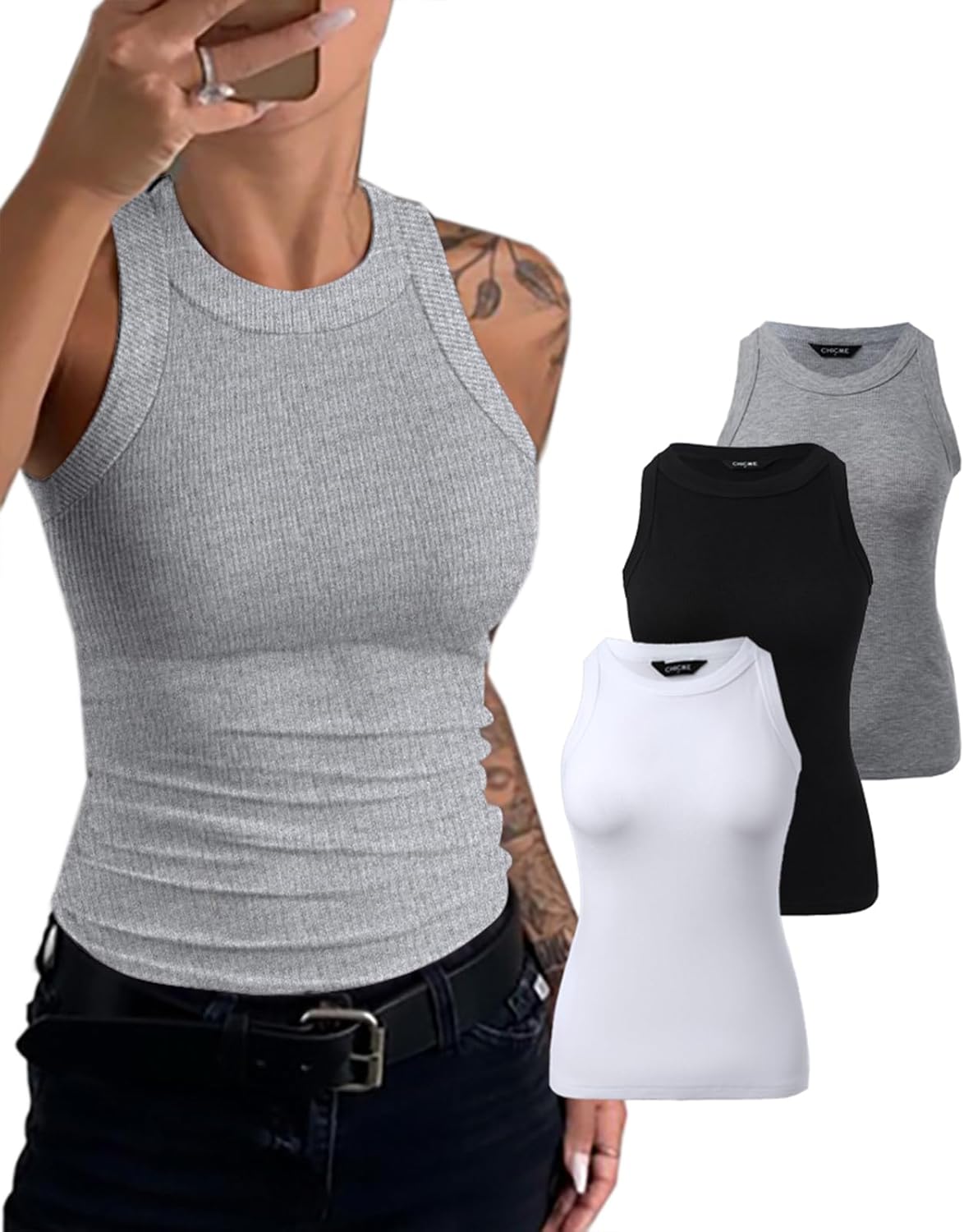 CHICME Womens Tank Tops 3 Piece Set for Stylish Comfort