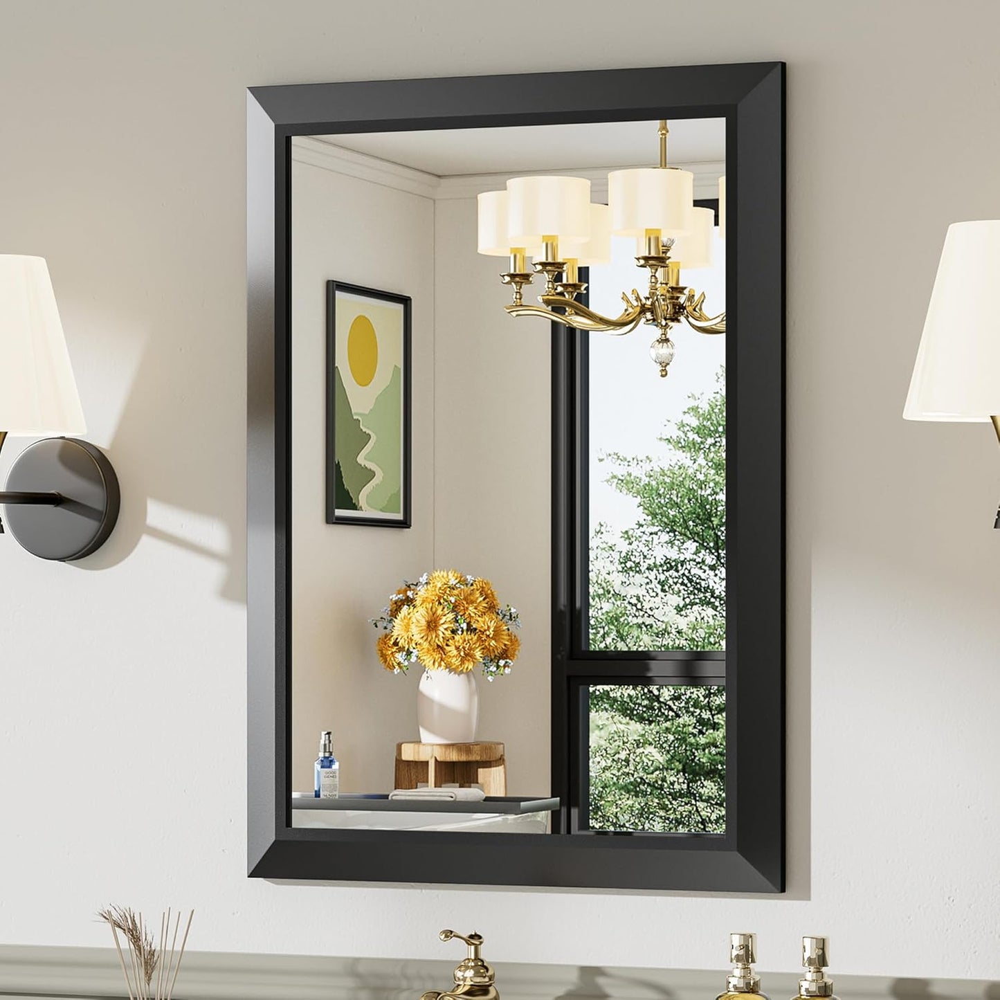 22x30 Inch Black Bathroom Mirror for Wall - Stylish and Durable