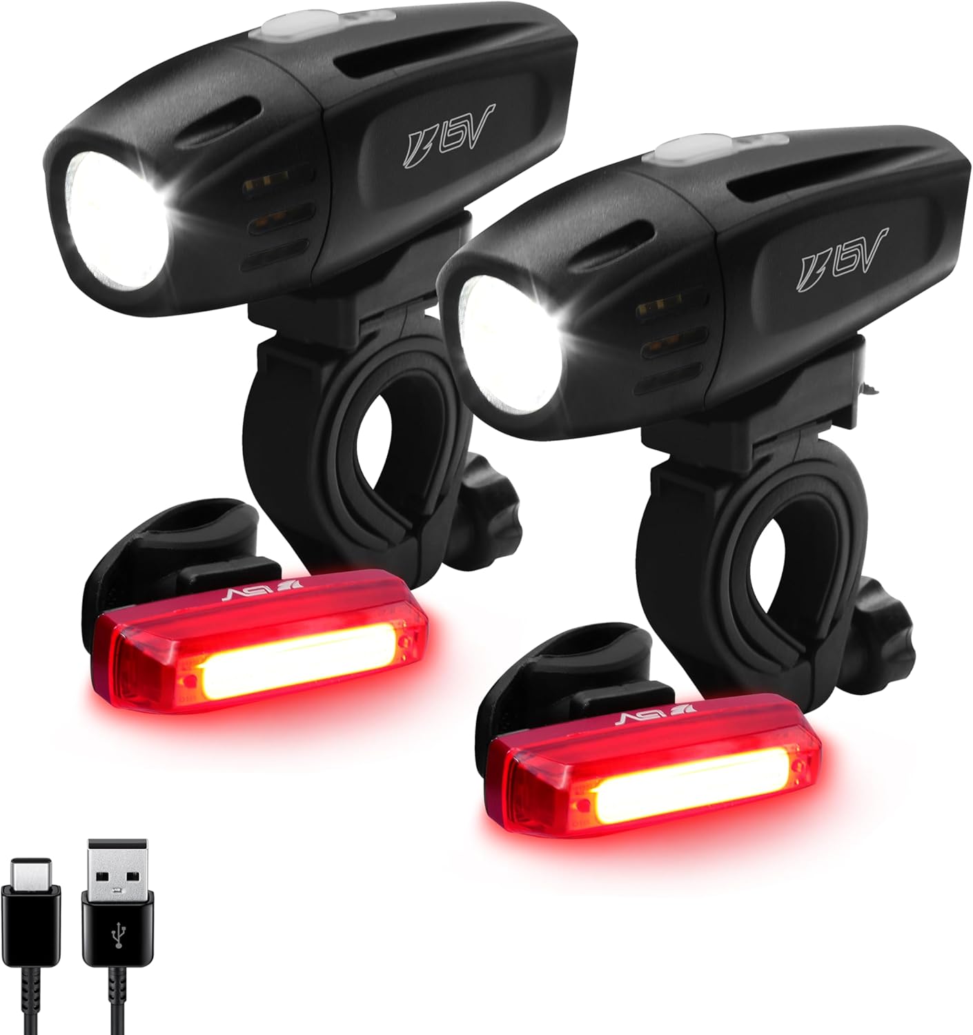 BV Bike Lights Set - Super Bright LED Headlight & Taillight