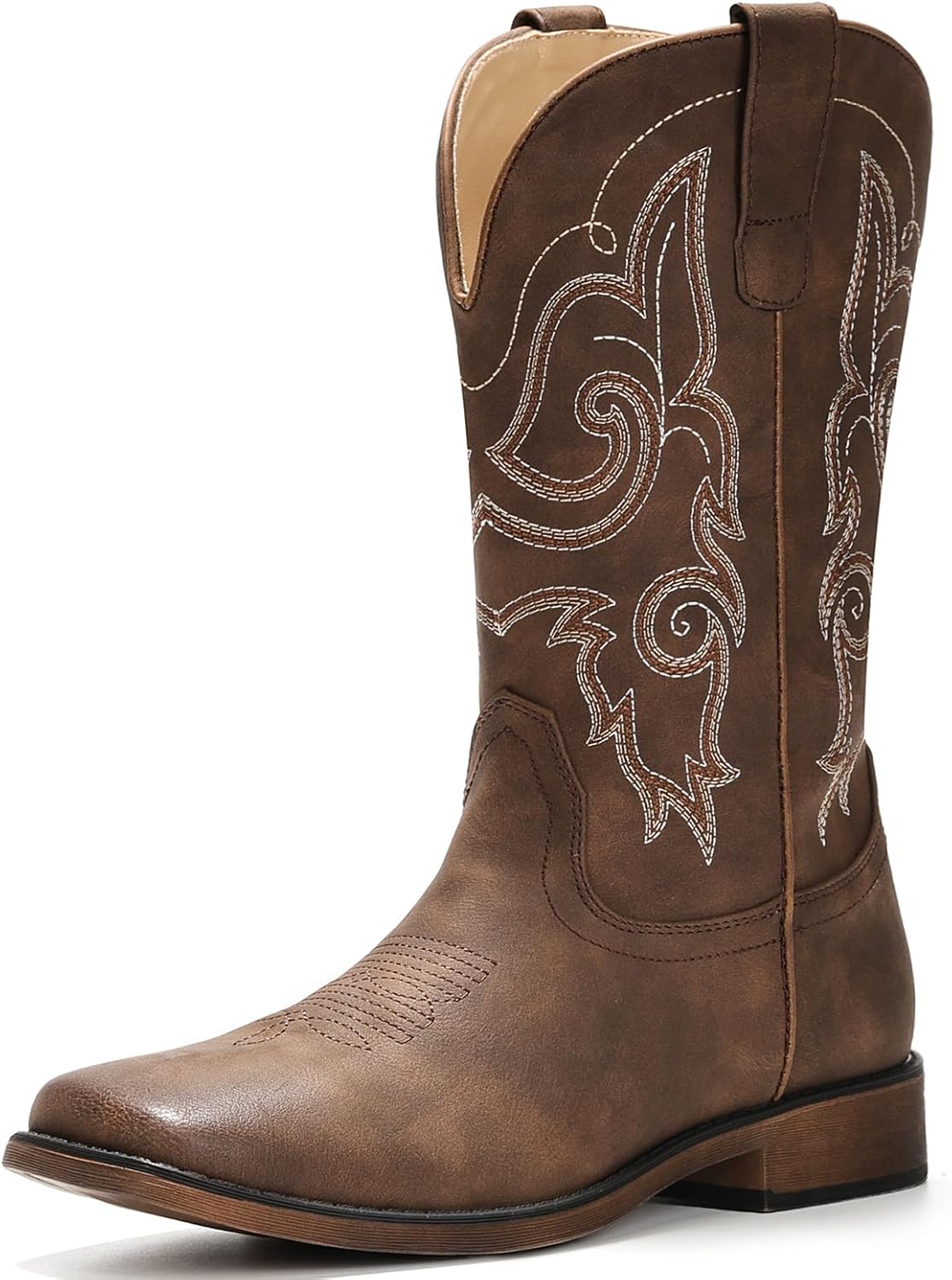 IUV Cowboy Boots for Women - Stylish Square Toe Mid Calf Boots