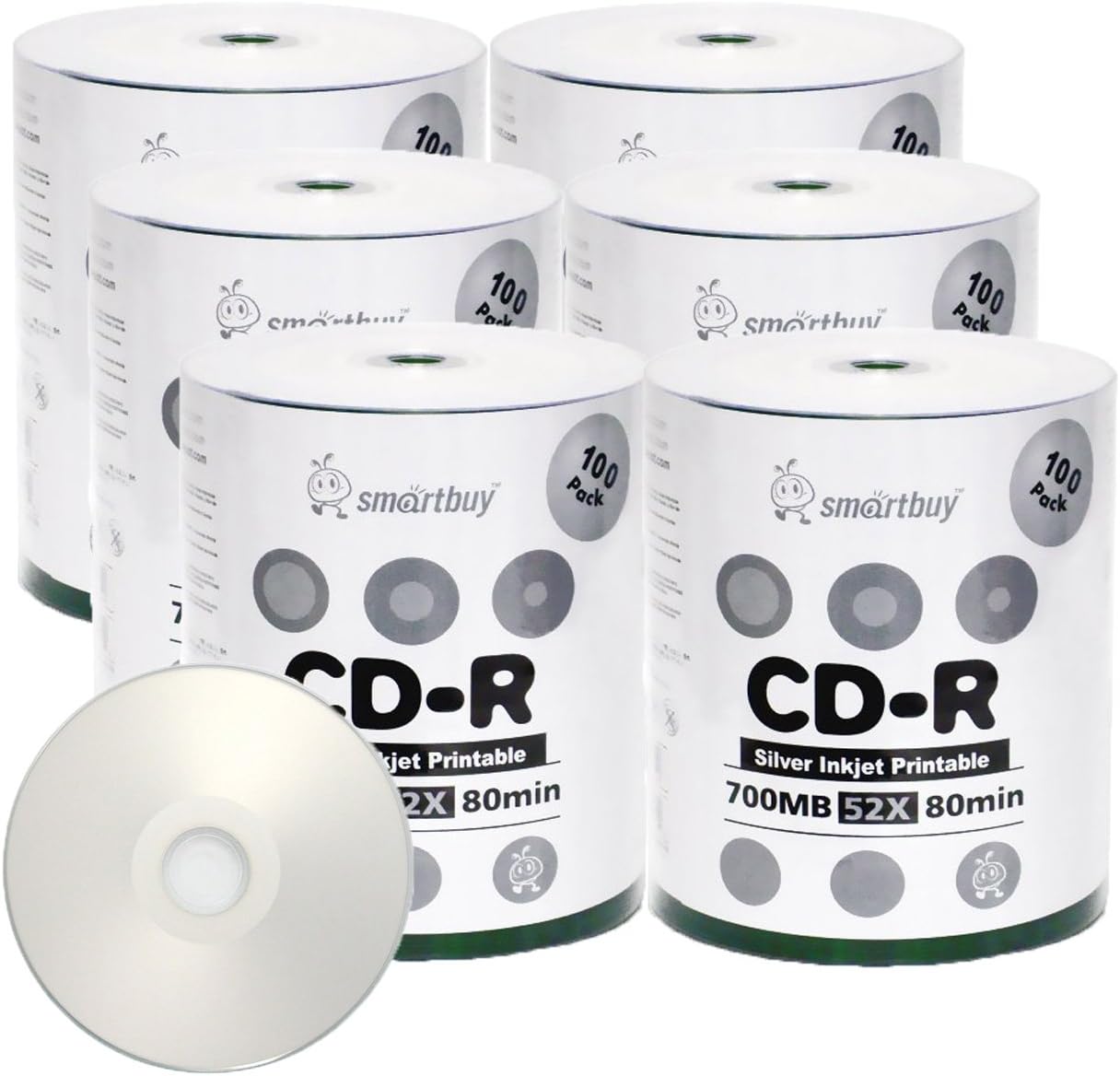 Smartbuy 700mb 80min 52x CD-R Silver Inkjet Printable Discs
